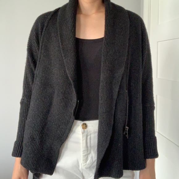 All Saints Knit Rib Oversized Assymmetrical Cardi - Picture 3 of 14